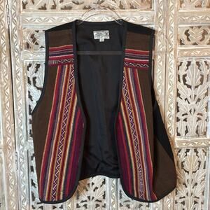 Vintage Artesania Curmi Aztec Festival Vacation Vest Colorful Serape 100% Wool M